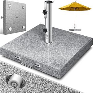 KESSER® Supporto per Ombrellone in Granito con Tubo in Acciaio Inox, Base Quadrato 30KG - per Aste di Ombrellone 16-48 mm, incl. Maniglia di Trasporto per Giardino e Balcone, Grigio