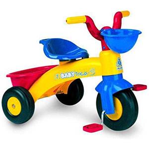 INJUSA Triciclo Bambini 1 2 3 Anni Baby Trico Multicolore con Pedali + Cestino Giocattoli + Maniglia Trasporto + Ruote in Plastica con Fascia in Gomma - Triciclo Primi Passi Ergonomico | INJUSA