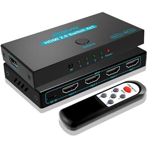 SGEYR Sdoppiatore Hdmi con Telecomando, Commutatore Hdmi, Sdoppiatore HDMI Switch, Alluminio HDMI Splitter, HDMI Switch Supporta 4K, Commutatore HDMI 4 Porte Automatico, per PS5/PS4, Xbox, HDTV