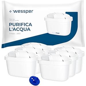 Wessper Filtro Acqua per caraffa filtrante, Filtri con Carbone Attivo e Resina a Scambio Ionico, PIN Aggiuntivo Compatibile con la Caraffa Brita, ricambio per brocca Dafi, Wessper, Philips - 6 pezzi