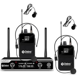 D Debra UHF UBR-102 Microfono Wireless sulla testa, portata 80m, anti-rumore, per chiesa, incontro, karaoke, matrimonio (2 bodypack)
