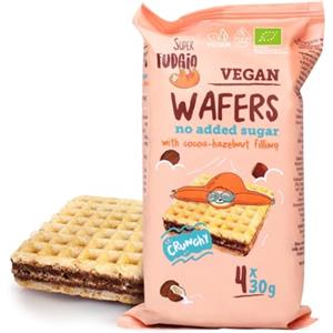 SUPER FUDGiO Cialde biologiche con cacao e crema di nocciole senza zucchero e olio di palma, vegane, 120 g (4 x 30 g)