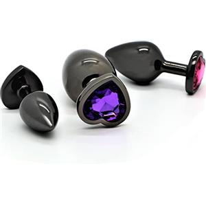 Belmalia 3x Plug Anale Set Metallo | Butt Plug Forma di Cuore con Diamante da Donna o Uomo | Dimensione S+M+L