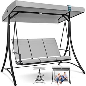KESSER® Dondolo Hollywood con tettuccio parasole, 3 posti, portata fino a 300 kg, sdraio da giardino con piedini antiscivolo, panca a dondolo, impermeabile, per esterni e interni (grigio chiaro)