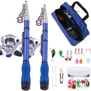 BNTTEAM Mini canna da pesca e mulinello combo telescopico portatile a mano dura 99% fibra di carbonio canna da pesca mare & rotolo di esche artificiali (kit completo X2, 2,1 m/82,6in/6,88 ft)