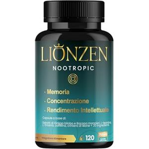 Lionzen Nootropico concentrato Memoria e Concentrazione | +23 ingredienti naturali: Bacopa, Ginkgo Biloba, Caffeina, Hericium Erinaceus, Vitamine, Magnesio, L-Tirosina, Ashwagandha, Ginseng