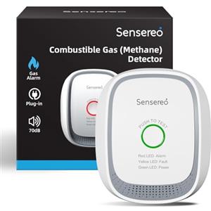 Sensereo Rilevatore Gas Metano Plug-In Sensereo, Allarme 70dB con LED e Auto-Test, Sensore Alta Sensibilità per Gas Naturale, Uso Domestico e Commerciale