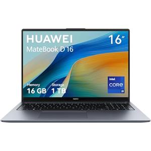 HUAWEI MateBook D16 Laptop, Display FullView da 16 Pollici, Processore Intel Core i5-13420H, 16GB di RAM, SSD da 1TB, Windows 11 Home, Case leggero da 1.72 kg, Grigio Spaziale