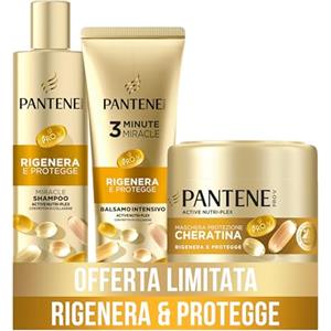 Pantene Pro-V Miracles Set Regalo Rigenera E Protegge: Miracle Shampoo 250ml, Balsamo Intensivo 200ml, Maschera Protezione Cheratina 300ml, Con Peptidi Di Collagene, Per Capelli Deboli E Danneggiati