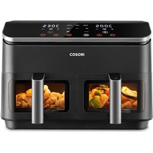 COSORI Friggitrice ad Aria Doppio Cestello Digitale, 8,5L Grande Capacità, Funzione 8 in 1, 35-230°C, Finestra,con Ricette Online, CAF-R901, Nero Profondo
