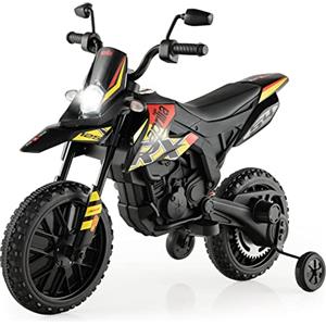 COSTWAY 12V Aprilia Moto Cavalcabile per Bambini, Motocicletta Elettrica con Ruote Ausiliarie e Musica Wireless, Sospensione a Molla, Moto Elettrica alla Moda per Bambini 3-8 Anni (Nero)