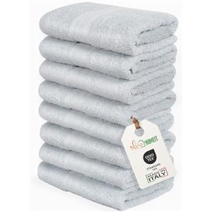 nice homeit Set 8 Asciugamani viso e ospite in Cotone 35x55 in 100% cotone filato ad anello - set asciugamani bagno viso e bidet Extra Morbidi e Assorbenti. MADE IN ITALY - GRIGIO