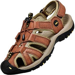 Lvptsh Sandali Sportivi Uomo Cuoio Estivi Trekking Sandali da Mare All'aperto Spiaggia Pescatore Antiscivolo,Nero1,EU41