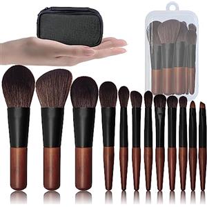 Jarade Pennelli Make Up Da Viaggio, Mini Set Pennelli Make Up Da Viaggio, 12 Pennelli Da Viaggio Make Up, Pennelli Trucco Da Viaggio，Vegano, Manico In Legno Con Setole Morbide