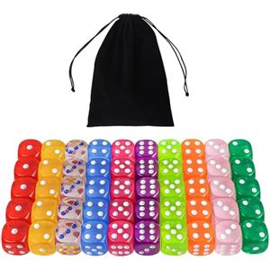 SLAKOZYT 50 Pezzi 18 MM Set Di Dadi Da Gioco Da 10 Colori Trasparenti Giochi di Dadi, 6 Dadi Laterali, Colori Acrilici Dadi Per Giochi Da Tavolo, Giochi Di Dadi, Teaching Math