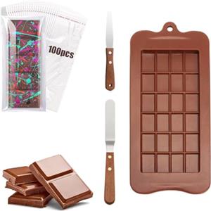 Luckwaii Stampo Cioccolato Tavoletta Stampo per Cioccolato in Silicone, Stampo per Tavoletta di Cioccolato Profondo con 2 Spatola Cucina e 100 Bustine Confetti per Cioccolatini Stampo Cottura Al Forno