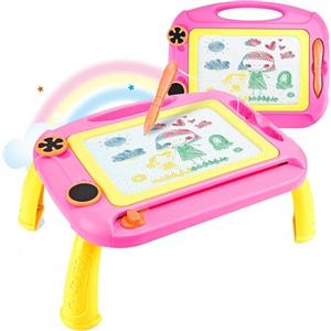 XFLYP Lavagna Magnetica per Bambina, Portatile Giocattoli Educativi con Le Gambe, Tavola da Disegno Cancellabile Lavagnetta Magica con 2 timbri magnetici, Regali per Bambini 1, 2, 3, 4 Ann(Rosso)