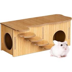 Helweet Casetta Porcellino D'India, Casa in Legno per Criceti, Casetta in Legno per Criceti, Accessorio Gabbia per Porcellini D'india, Adatto ai Criceti per Mangiare, Dormire e Giocare, 27 x 14 x 10.5cm