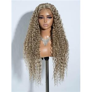 Joedir Parrucche sintetiche ondulate frontali in pizzo lungo profondo per le donne Glueless merletto parrucca 66 cm parte centrale naturale in fibra resistente al calore per uso quotidiano festa