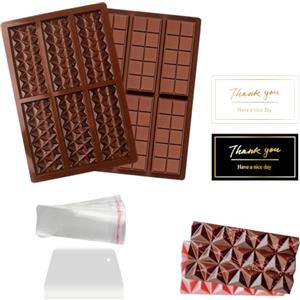 RYAN 2 Pièces Stampo Tavoletta Cioccolato 6 Cavità Antiaderenti Stampo Cioccolato Tavoletta Viene Fornito con 200 Sacchetti 204 Adesivi e 1 Pennello Senza BPA Per Progetti Creativi di Cioccolato