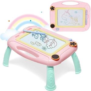 XFLYP Lavagna Magnetica per Bambina, Portatile Giocattoli Educativi con Le Gambe, Tavola da Disegno Cancellabile Lavagnetta Magica con 2 timbri magnetici, Regali per Bambini 1, 2, 3, 4 Anni