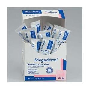 Virbac Megaderm Supplemento Nutrizionale per Cani e Gatti - 32 Sacchetti Monodose da 4 ml per Animali fino a 10 kg