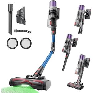 Proscenic P16 Aspirapolvere senza Fili 550W/50KPA/65Min, Scopa Elettrica senza Fili con Tubo Pieghevole, Autonomia conTouchscreen Spazzola Anti-Avvolgimento per Pavimenti/Tappeti/Peli (Blu)