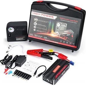 HelpAccess-Germany Avviatore di Emergenza per Auto con capacità 16000mAh Jump Starter con 600A Corrente di Picco,Batteria Auto Diesel|Torcia LED/4 Porte USB, in Regalo Un Compressore per Automobili