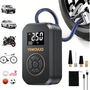 YSWOVUO Compressore Aria Portatile Auto, Gonfia Gomme Auto Portatile con Schermo LCD Digitale e Torcia LED, Gonfiatore Elettrico Portatile per Bicicletta, Auto, Moto, Monopattino, Palloni