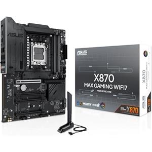 ASUS X870 MAX GAMING WIFI7, Scheda Madre AMD ATX, 12+2+1 Stadi di Alimentazione, Slot DDR5, Tre Slot M.2, PCIe 5.0, WiFi 7 con Q-Antenna, Ethernet Realtek 2,5Gb, HDMI, USB4 con USB-C, Aura Sync
