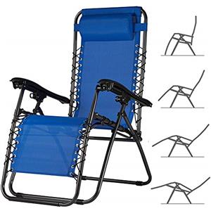 BAKAJI Sedia gravità Zero Sdraio da Giardino Poltrona Relax Pieghevole Salvaspazio Tubolari Acciaio 22mm Reclinabile Tessuto in Texilene Traspirante, Mare Spiaggia Piscina Arredo Esterno (Blu)