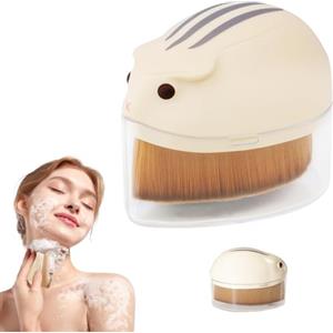 VELCUMA Spazzola per Pulizia del Viso, Setole Morbide per Pulizia Profonda & Applicazione del Trucco, Design Carino a Forma di Topo, Esfoliazione Delicata, Adatta per Pelli Sensibili(Beige)