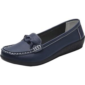 Generisch Scarpe da donna in pelle, leggere, estive, comode, per il tempo libero, per camminare, mocassini, slip, suola piatta, eleganti, business, scarpe da trekking, Blu scuro, 42