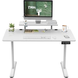TRIUMPHKEY Scrivania Regolabile in Altezza 120 x 60 cm,Ripiani per Monitor,Scrivania Elettrica Gaming,Seduta in Piedi per Computer,Tavolo da Studio per Ufficio Domestico Tavola Giuntata（Bianco）