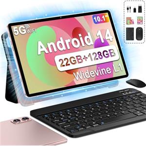 fezawio F10 Tablet 10 Pollici, Tablet Android 14, 22 GB RAM+128 GB ROM |1TB TF |8000mAh |5G Wi-Fi |Octa-Core |Widevine L1 |2.0Ghz Tablet PC Con Tastiera Mouse Fondina, Migliore Regalo-Oro