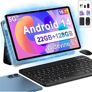 fezawio F10 Tablet 10 Pollici, Tablet Android 14, 22 GB RAM+128 GB ROM |1TB TF |8000mAh |5G Wi-Fi |Octa-Core |Widevine L1 |2.0Ghz Tablet PC Con Tastiera Mouse Fondina, Migliore Regalo-Blu