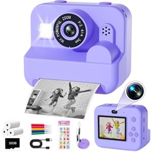 GKTZ Macchina Fotografica Bambini Istantanea - 1080P HD Digitale Macchina Fotografica Bambini Stampa con 32GB Scheda SD, Giocattolo Regali di Compleanno per Bambine di 4-12 Anni