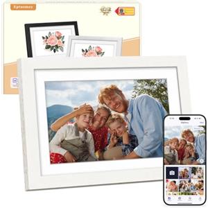 Eptusmey Cornice Digitale WiFi 10,1 Pollici 1280 x 800 HD IPS Touch Screen Memoria 32 GB Portafoto Digitale in Rovere di legno Rotazione Automatica Condividi Foto e Video con App Uhale/USB/SD