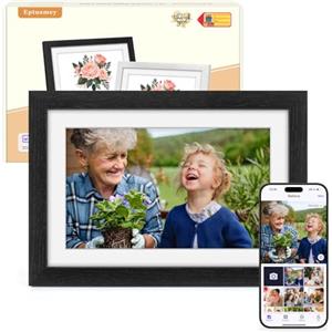 Eptusmey Cornice Digitale Foto WiFi 10,1 Pollici 1280 x 800 HD Touch Screen 32GB Portafoto Digitale con Auto-rotazione Condivisione di Foto Video tramite APP Uhale, Rovere Nero