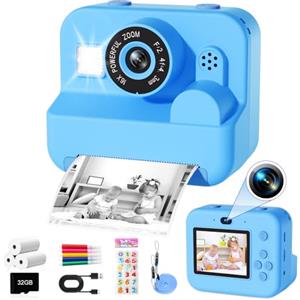 GKTZ Macchina Fotografica Bambini Istantanea - 1080P HD Digitale Macchina Fotografica Bambini Stampa con 32GB Scheda SD, Giocattolo Regali di Compleanno per Bambine di 4-12 Anni