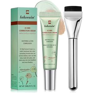 Henjunu CC Cream, Crema CC Red Correct+Pennello Fondotinta,Crema CC con Centella Asiatica,SPF 25, Copertura Naturale, Impermeabile e di Lunga Durata, Crea un Aspetto Naturale