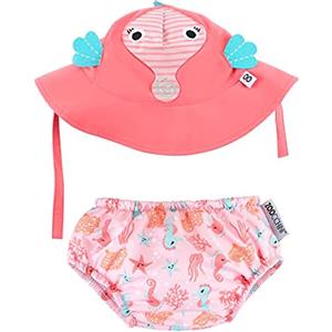 Zoocchini Set Baby Costumino Contenitivo + Cappellino - Cavalluccio Marino - UPF 50+ - M