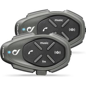 INTERPHONE TOUR - Doppio - Interfono Moto Bluetooth, Fino a 4 Motociclisti, Distanza 1.5 Km, Autonomia 25 Ore, Fast Charge, Radio, Mp3, GPS, Impermeabile, Universale.