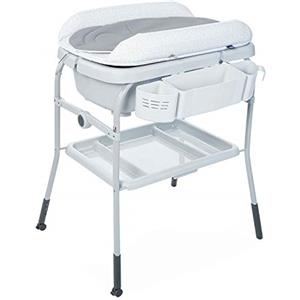 Chicco Cuddle & Bubble Vaschetta Bagnetto Fasciatoio Neonato Ergonomico con Materassino e Morbido Riduttore, Altezza Regolabile, Chiusura Compatta, Parent Organizer 2 Ruote, Max 11kg - Dots, Grigio