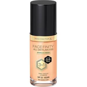 Max Factor Fondotinta Facefinity All Day Flawless - Correttore, Fondotinta liquido e primer viso 3-in-1, Formula vegan, Copertura modulabile, Tenuta fino a 30 ore, SPF20 - W44 Warm Ivory, 30 ml