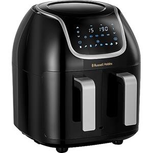 Russell Hobbs Friggitrice ad Aria a Doppio Cestello - 2 Cestelli da 4,25 l - Cibi diversi nello stesso momento, 8 Programmi; 30°-200°; Lavastoviglie, Display digitale, Air Fryer 27290-56S