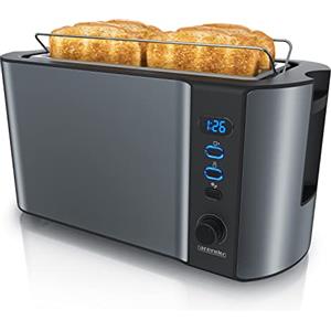 Arendo - Tostapane a 2 Fessure XXL - Scongela - Doppia Parete termoisolante - con Accessorio scalda Cornetto - 1500W - Vassoio raccogli briciole - Display con Tempo rimanente -Cool Grey