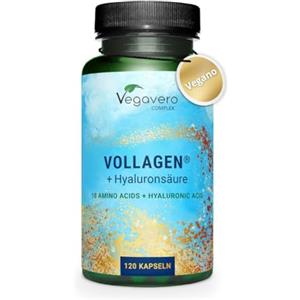 Vegavero Collagene Vegano + Acido Ialuronico Vegavero® | Vollagen®: Alta Biodisponibilità da Fermentazione | 800-1500 kDa | Integratore Anti Age per Pelle e Articolazioni | Senza Additivi | 120 capsule