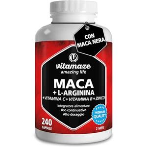 Vitamaze - amazing life Vitamaze Maca (con Maca Nera) Alto Dosaggio con L-Arginina 1.800 mg + Vitamine C, B6, B12 e Zinco, 240 Capsule, Maca Root Peruviana delle Ande, Qualità Tedesca, senza Additivi