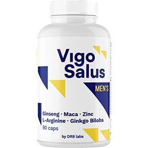 DR8 Labs Integratore Testo Uomo Potente - Booster - Forza + Durata + Massa Muscolare - Alto Dosaggio - Maca, Tribulus Terrestris, Ginkgo Biloba, L Arginina, Ginseng e Zinco - Vigosalus 90 Capsule